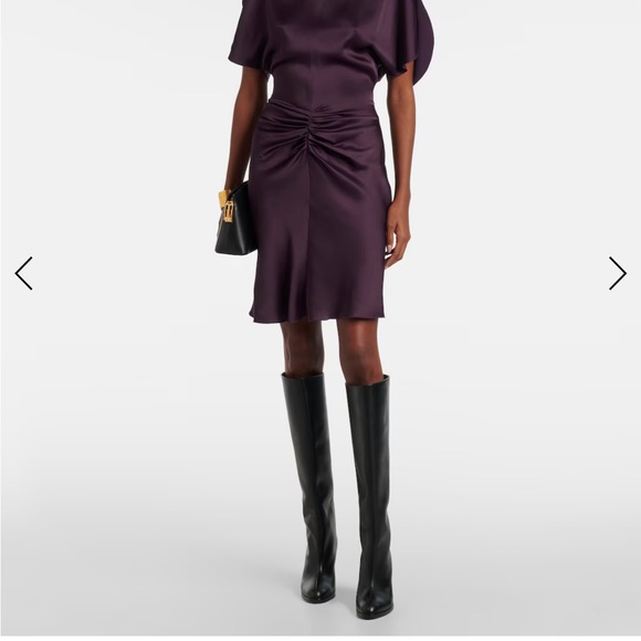 Victoria Beckham Satin Midi Dress in Burgundy/ Fig Color - Picture 2 of 11